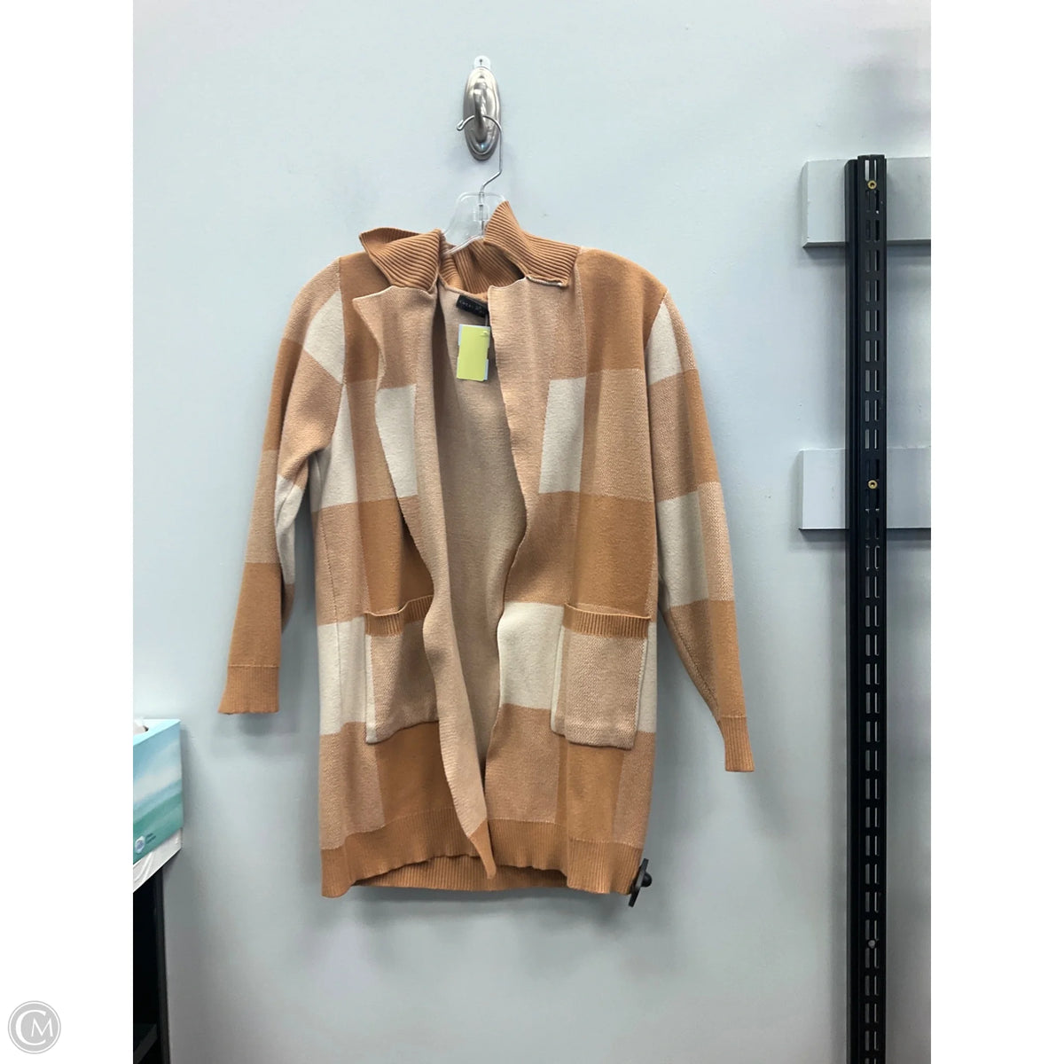Sweater Cardigan By Emery Rose In Checkered Pattern, Size: M