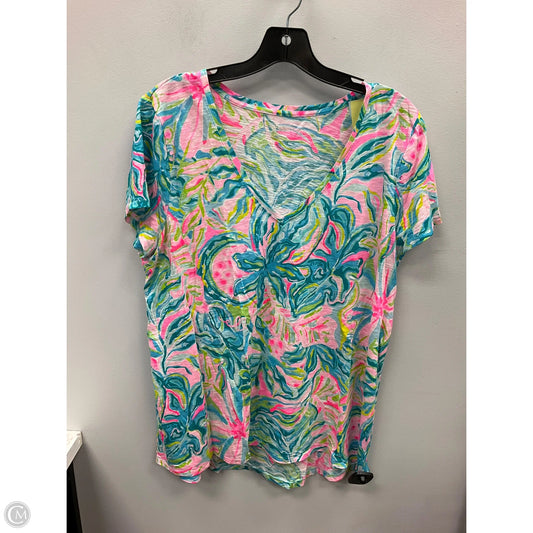 Top Short Sleeve Designer By Lilly Pulitzer In Blue & Pink, Size: Xl