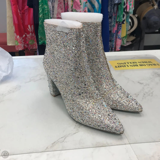 Boots Ankle Heels By Betsey Johnson In Silver, Size: 11