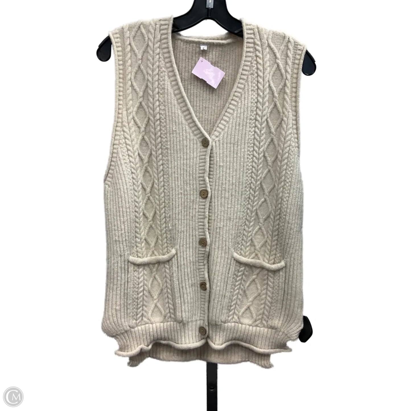 Vest Sweater By Clothes Mentor In Cream, Size: L