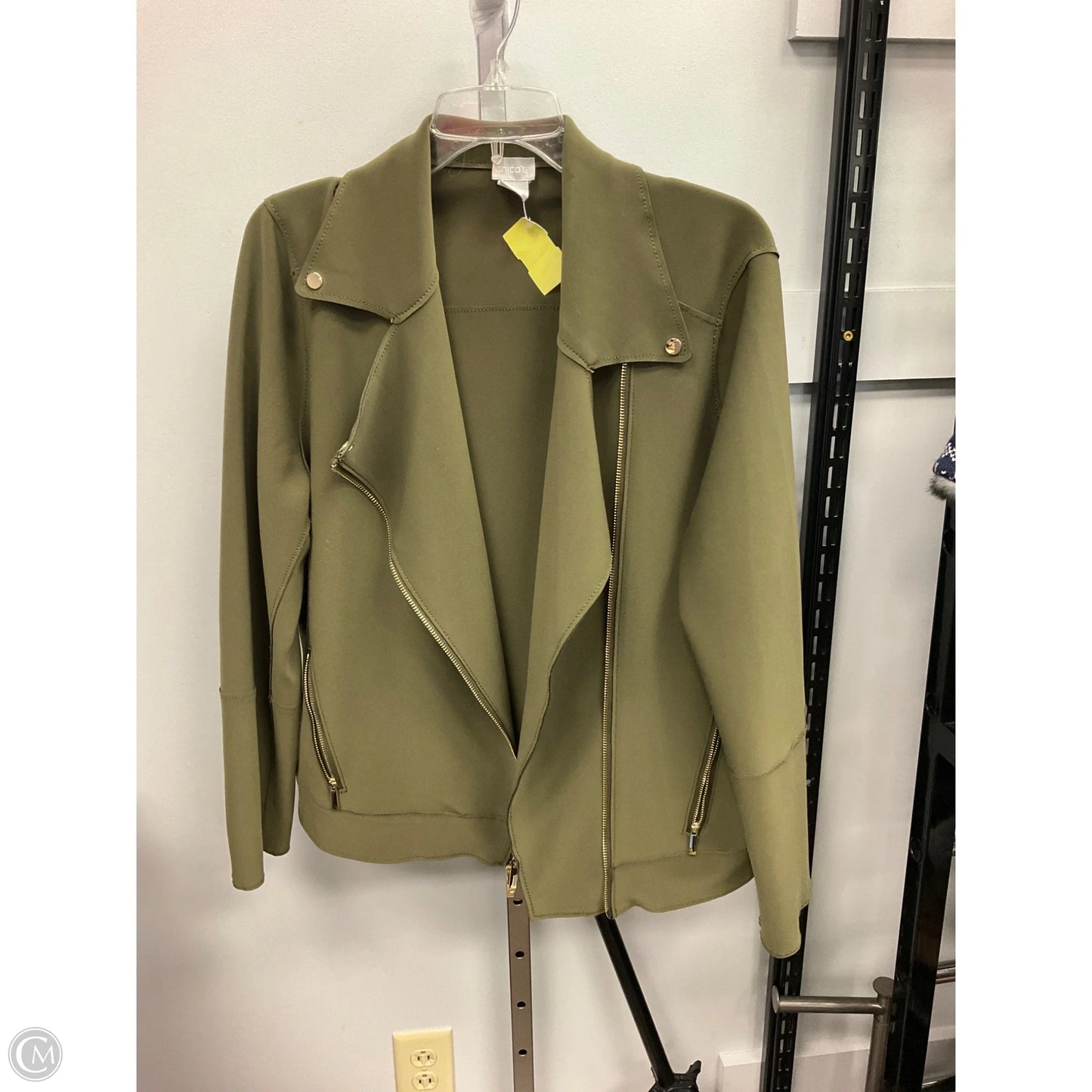 Jacket Moto By Chicos In Green, Size: 12