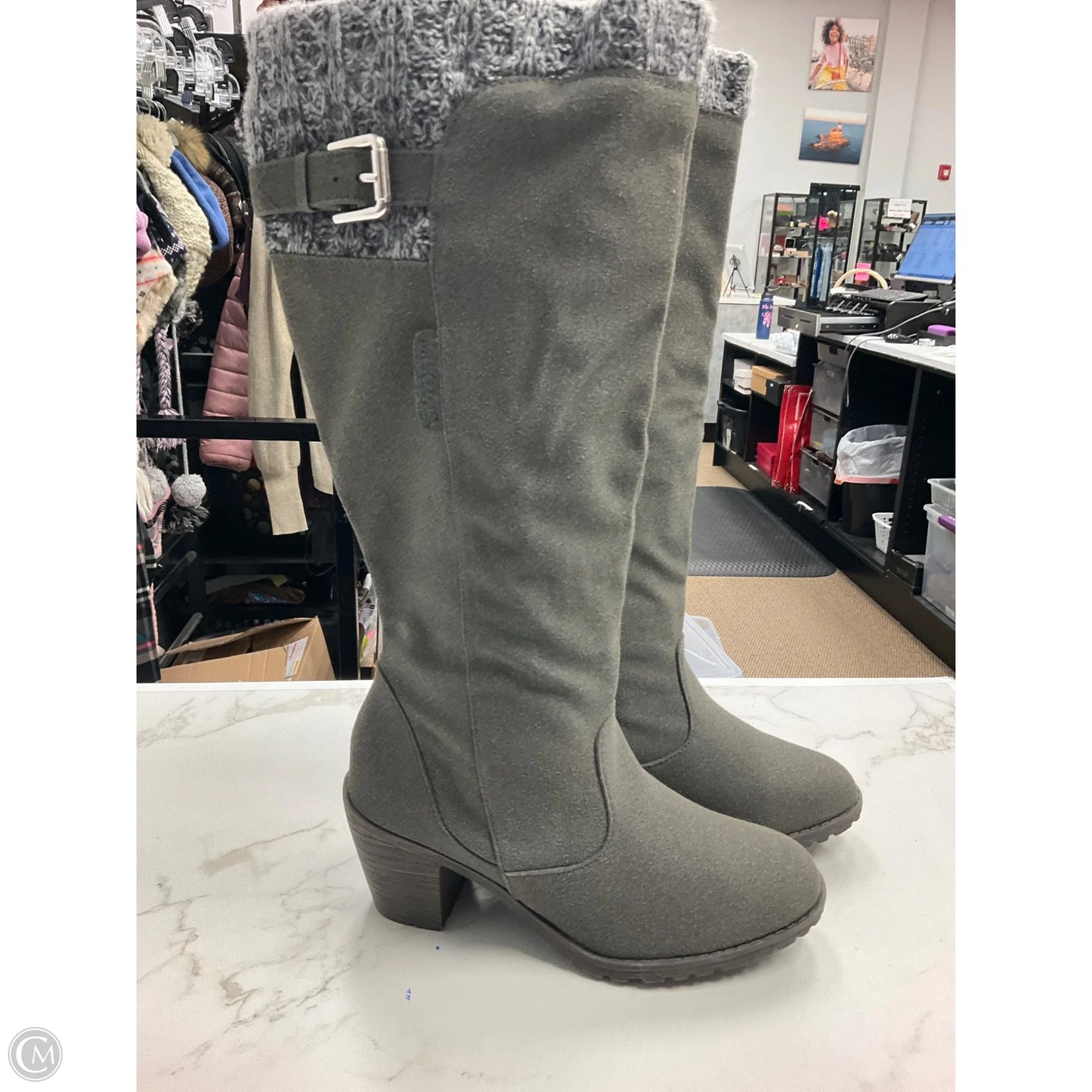 Boots Knee Heels By Muk Luks In Grey, Size: 8