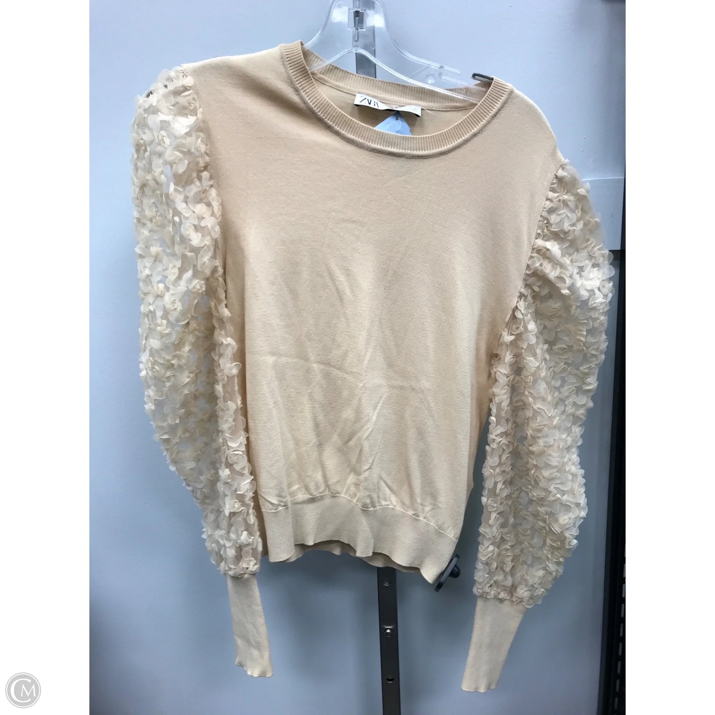 Top Long Sleeve By Zara In Beige, Size: L