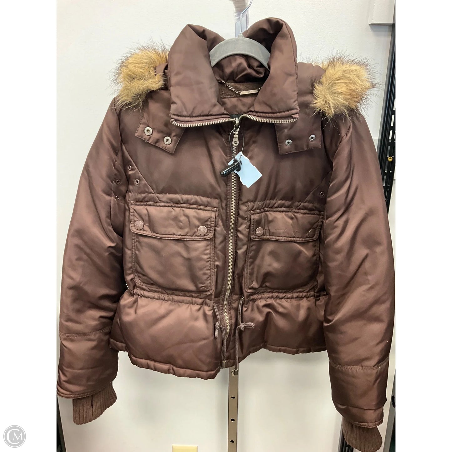 Coat Puffer & Quilted By Dkny In Brown, Size: L