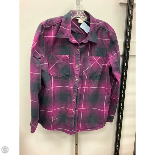 Top Long Sleeve By Natural Reflections In Plaid Pattern, Size: L