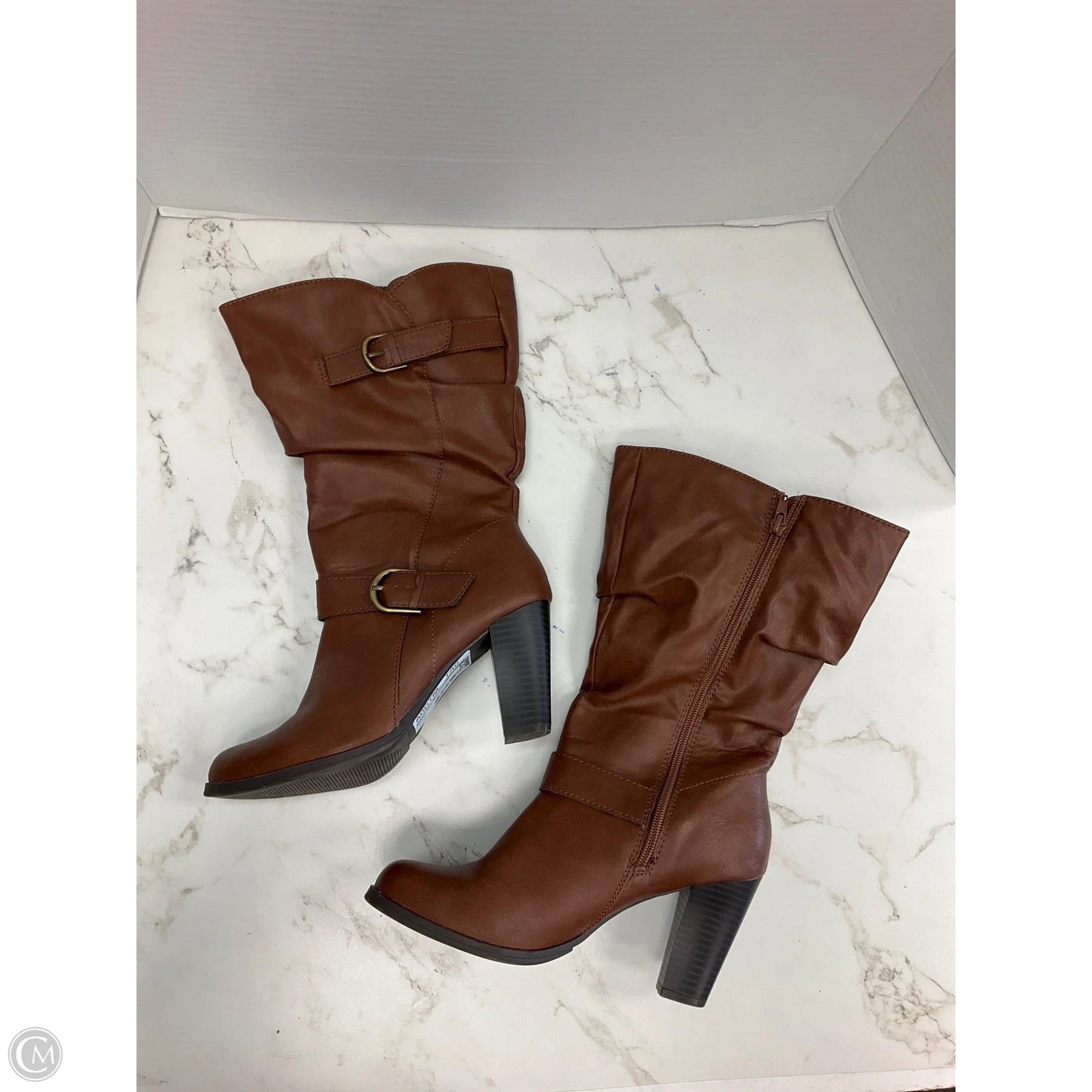 Boots Mid-calf Heels By Style And Company In Brown, Size: 8