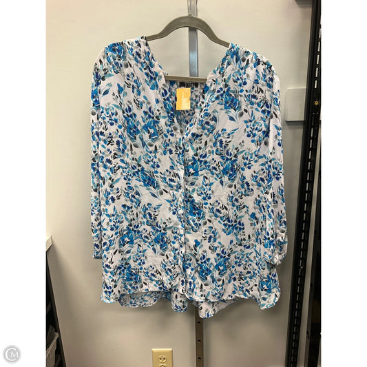 Top Long Sleeve By Not Your Daughters Jeans In Blue & White, Size: 2x
