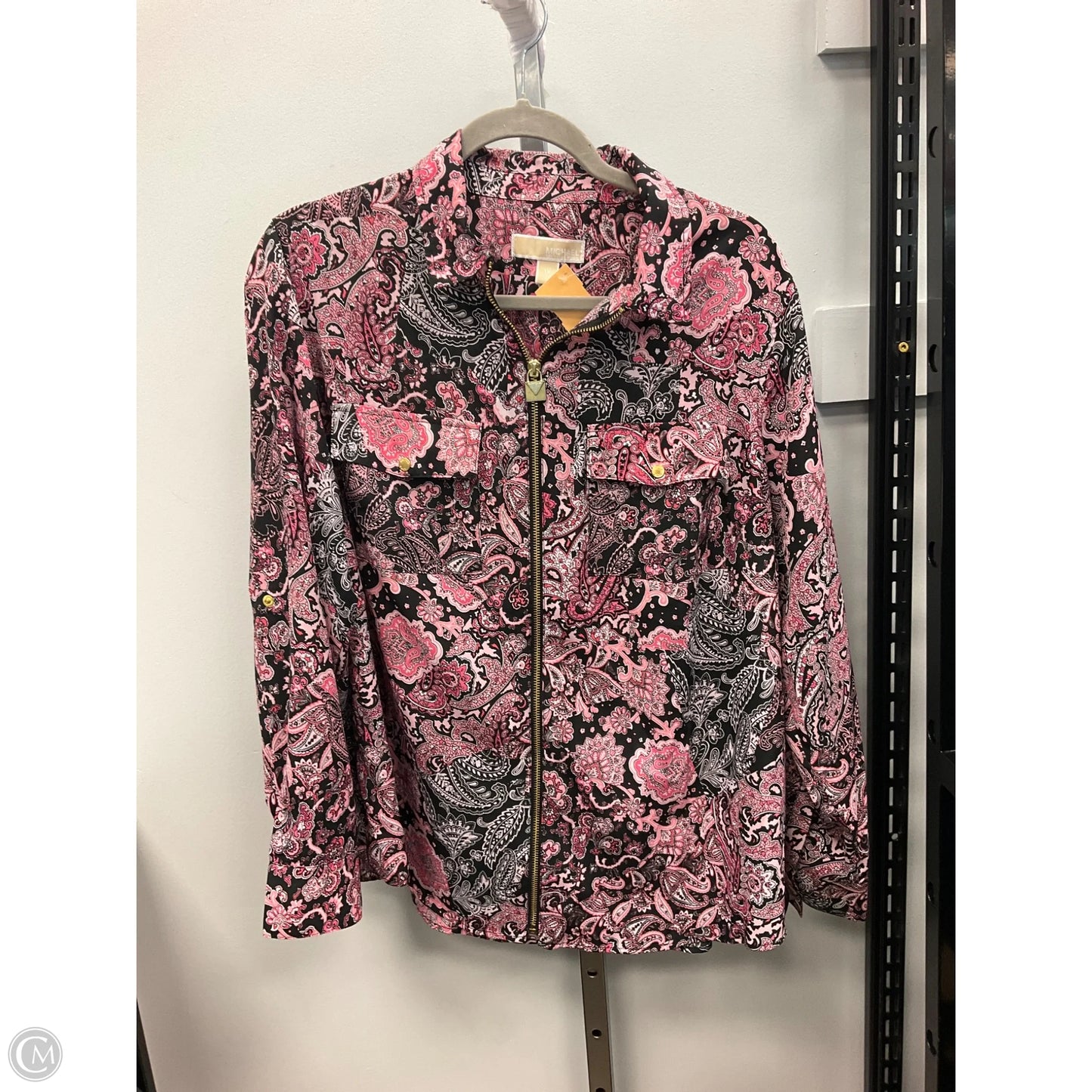 Top Long Sleeve By Michael By Michael Kors In Black & Pink, Size: 1x