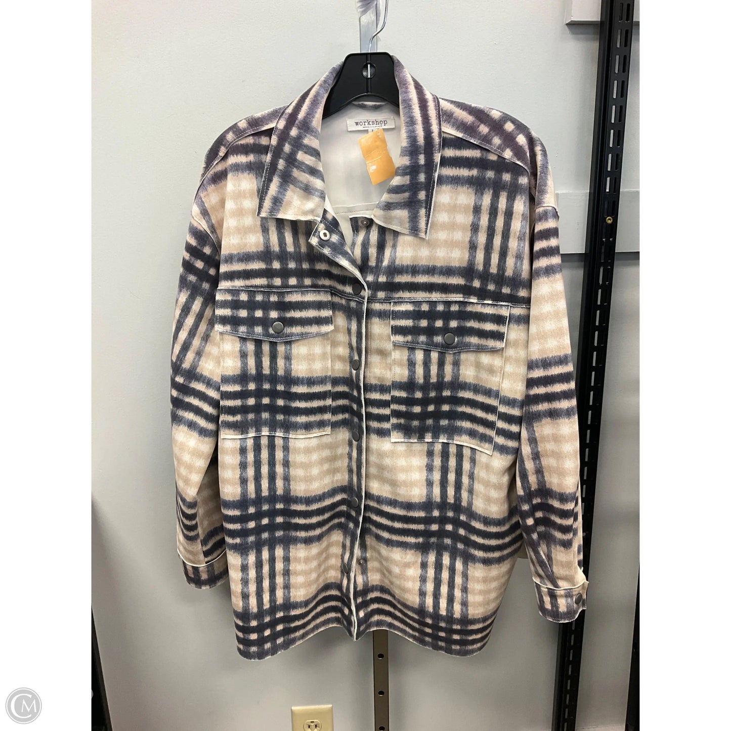 Jacket Shirt By Workshop In Plaid Pattern, Size: L