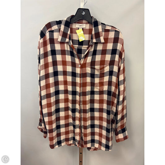 Top Long Sleeve By Loft In Plaid Pattern, Size: S