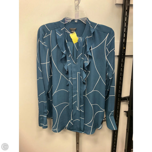 Blouse Long Sleeve By Ann Taylor In Blue & White, Size: L