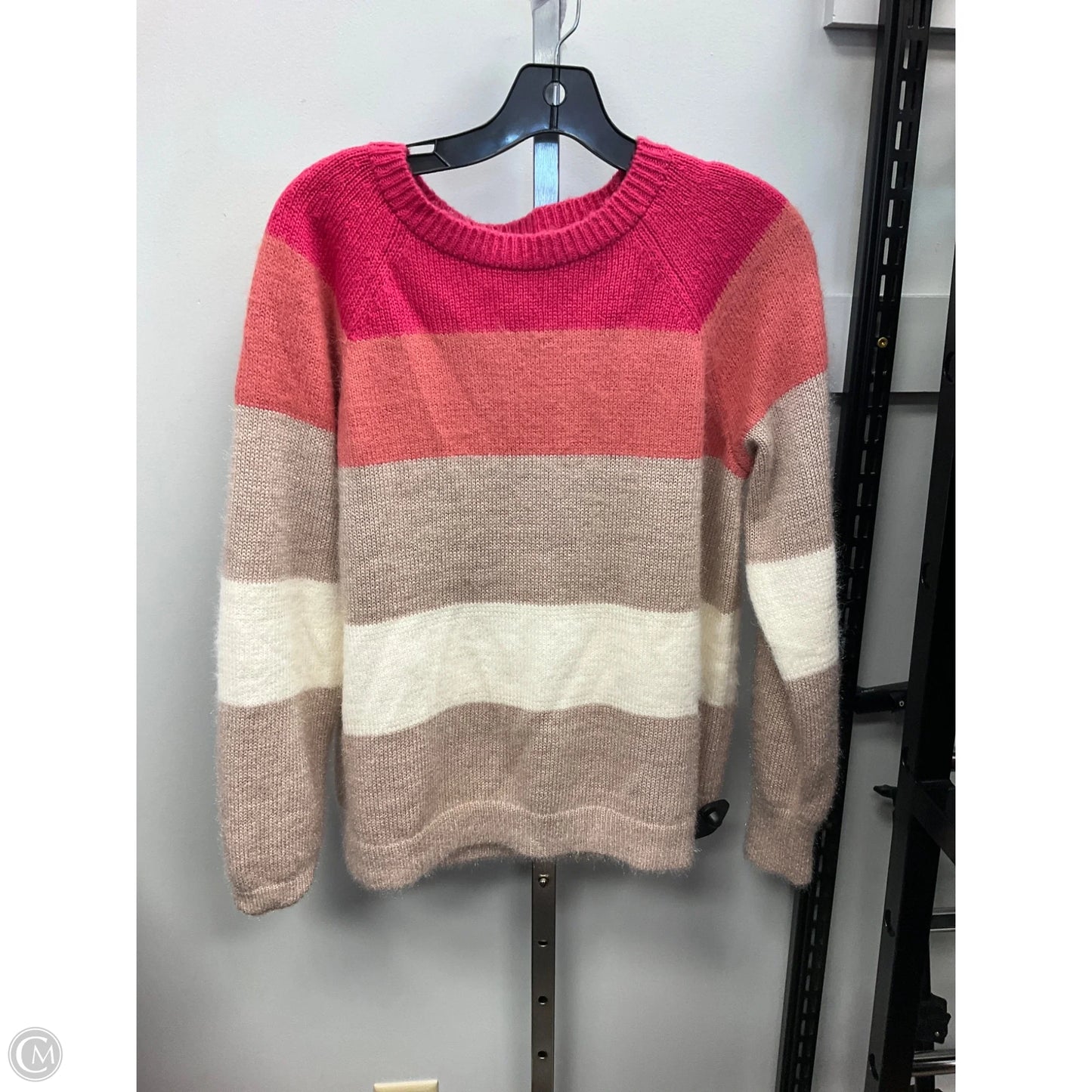 Sweater By Loft In Cream & Pink, Size: M