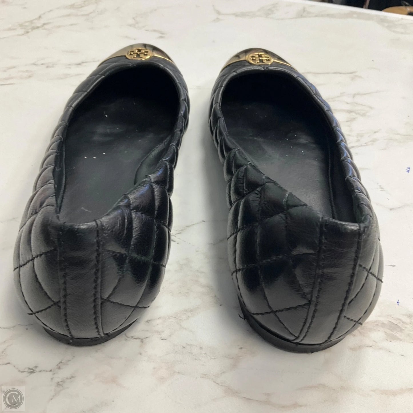 Shoes Designer By Tory Burch In Black & Gold, Size: 7