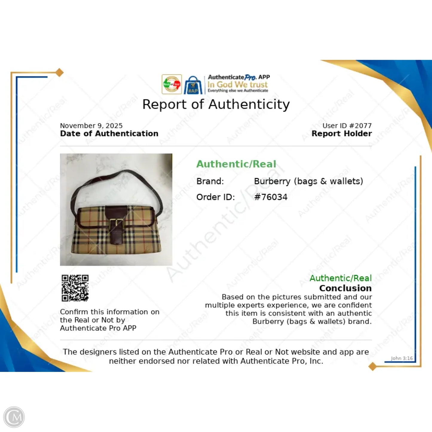 Handbag Luxury Designer By Burberry, Size: Medium