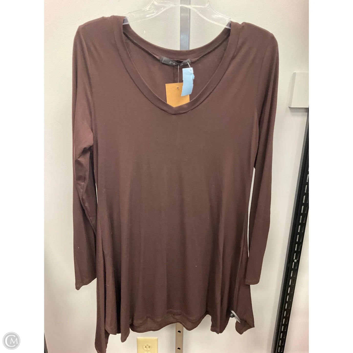Top Long Sleeve Basic By Aria In Brown, Size: L