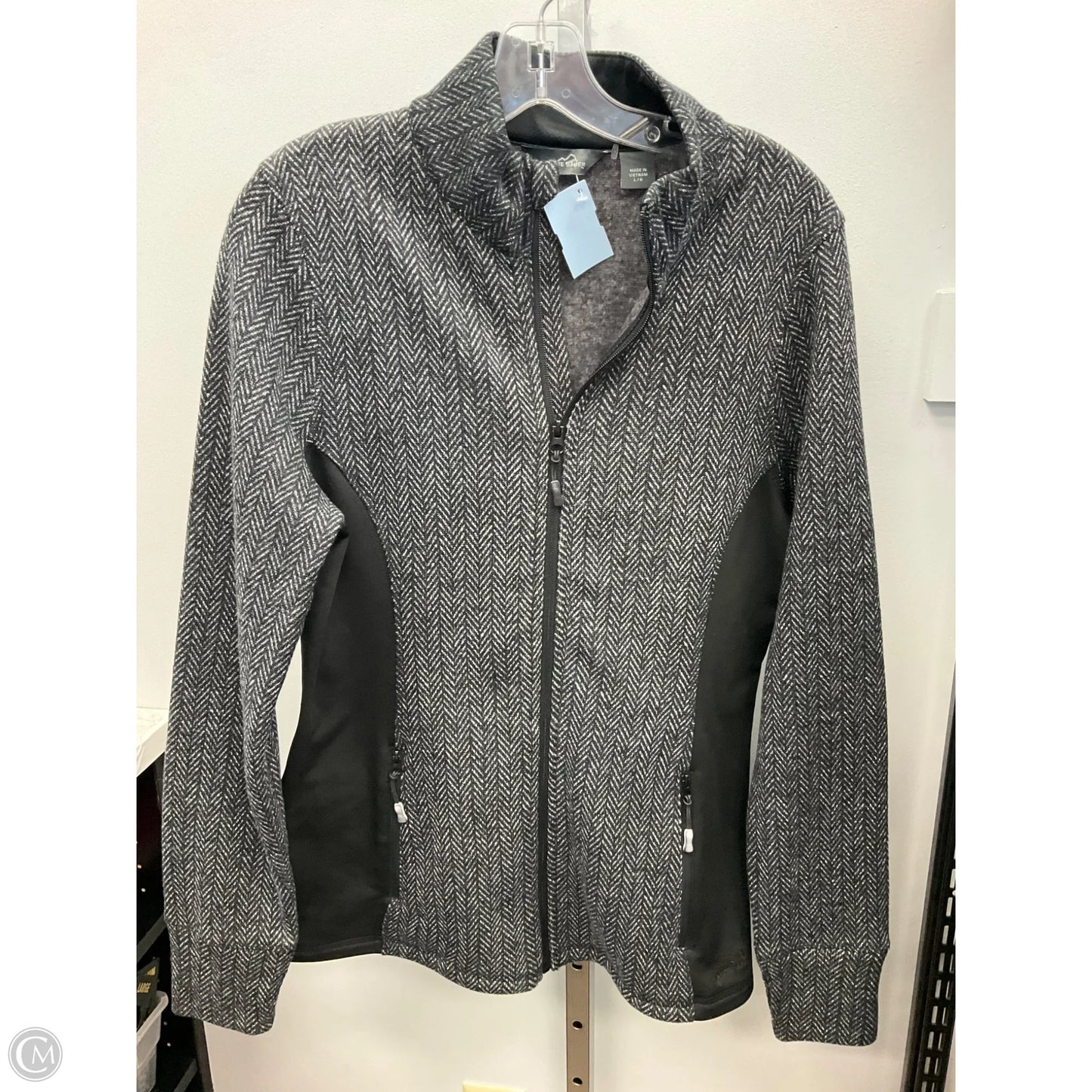 Athletic Jacket By Eddie Bauer In Black & Grey, Size: L