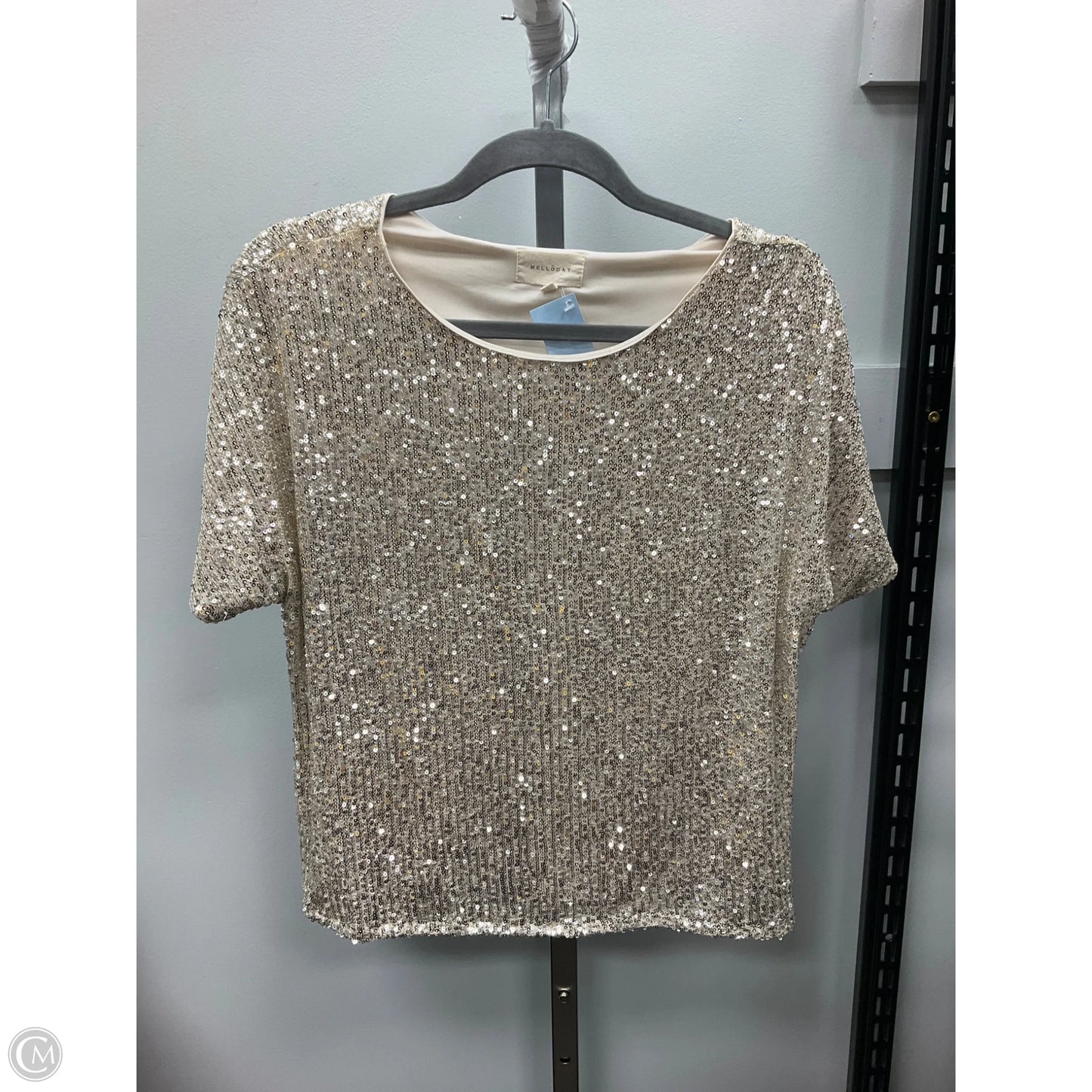 Top Short Sleeve By Melloday In Silver, Size: S