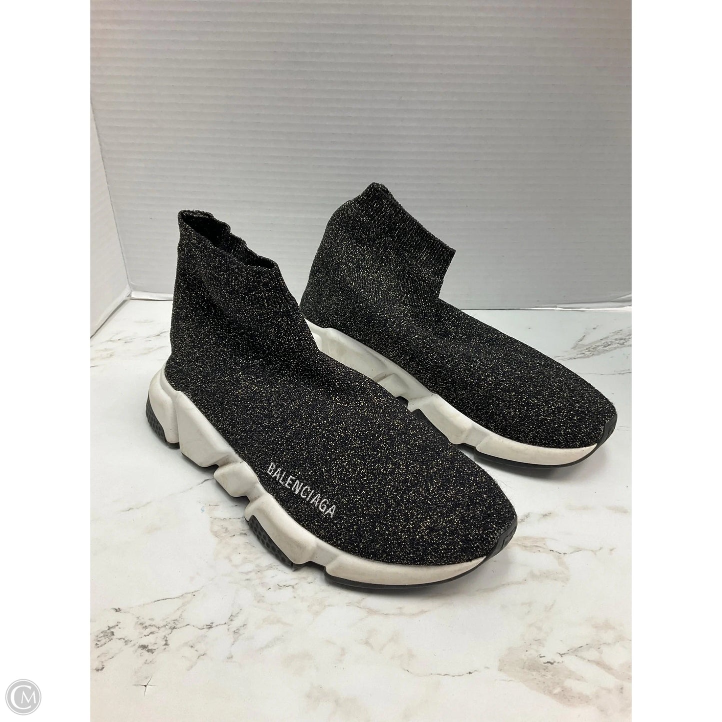 Shoes Luxury Designer By Balenciaga In Black & Gold, Size: 8