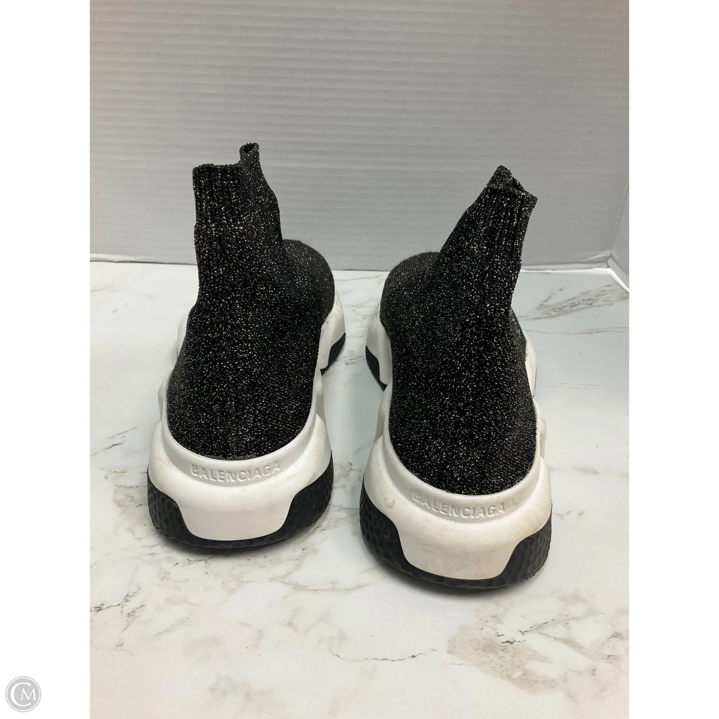 Shoes Luxury Designer By Balenciaga In Black & Gold, Size: 8