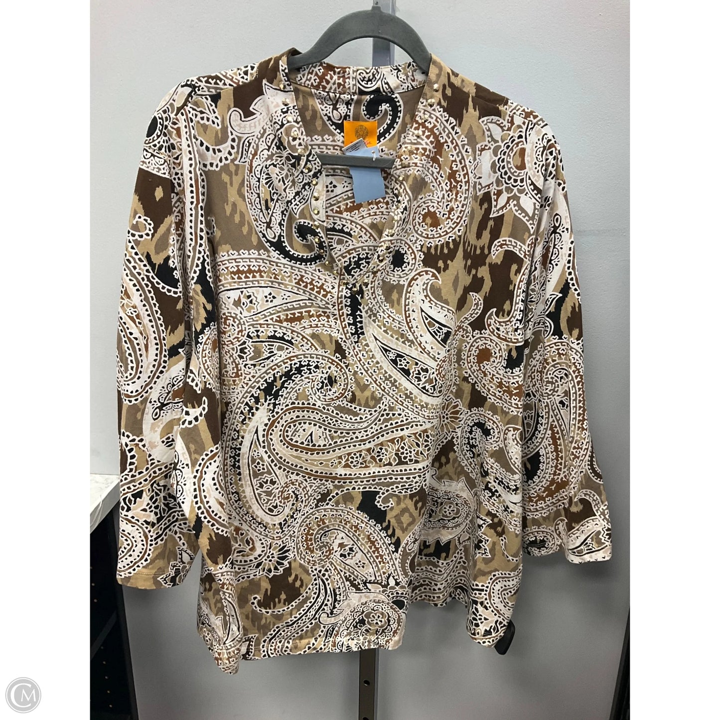 Top 3/4 Sleeve By Ruby Rd In Brown & White, Size: 3x