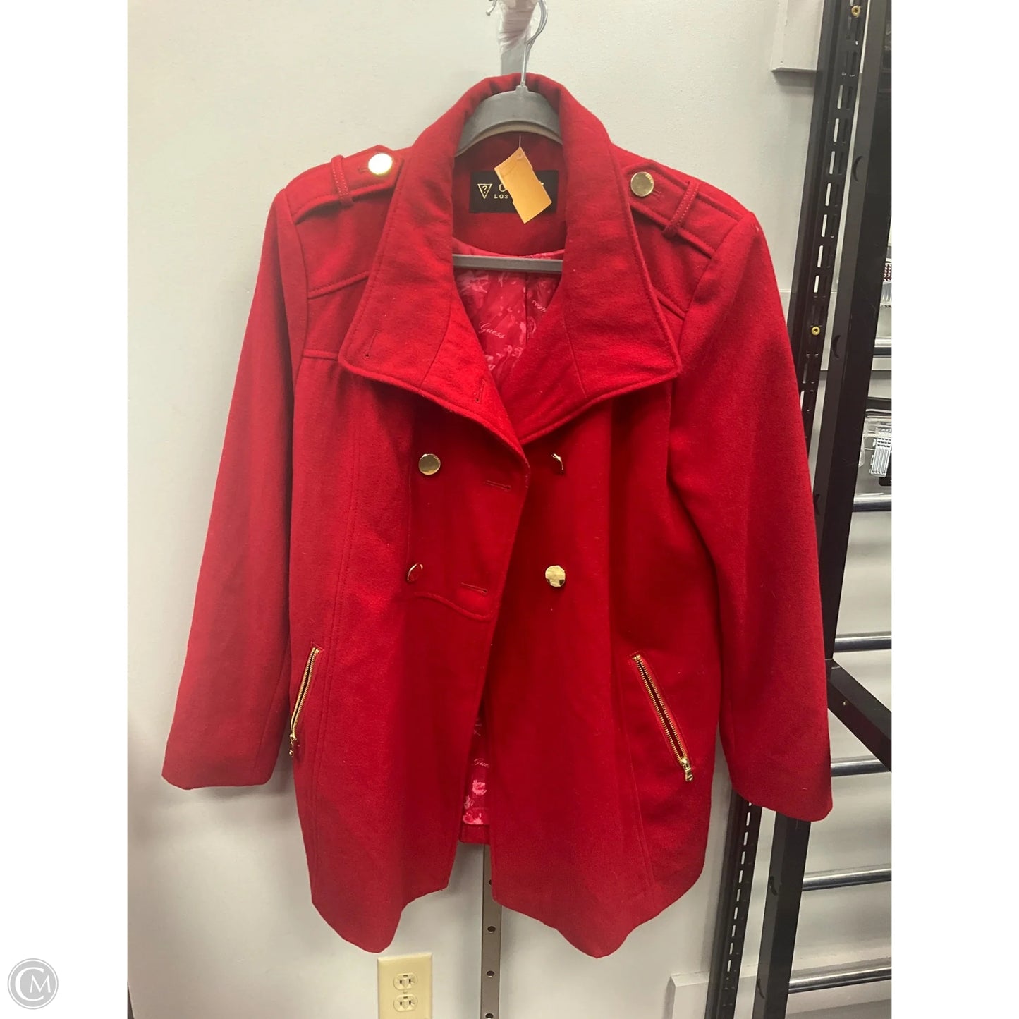 Coat Peacoat By Guess In Red, Size: Xl