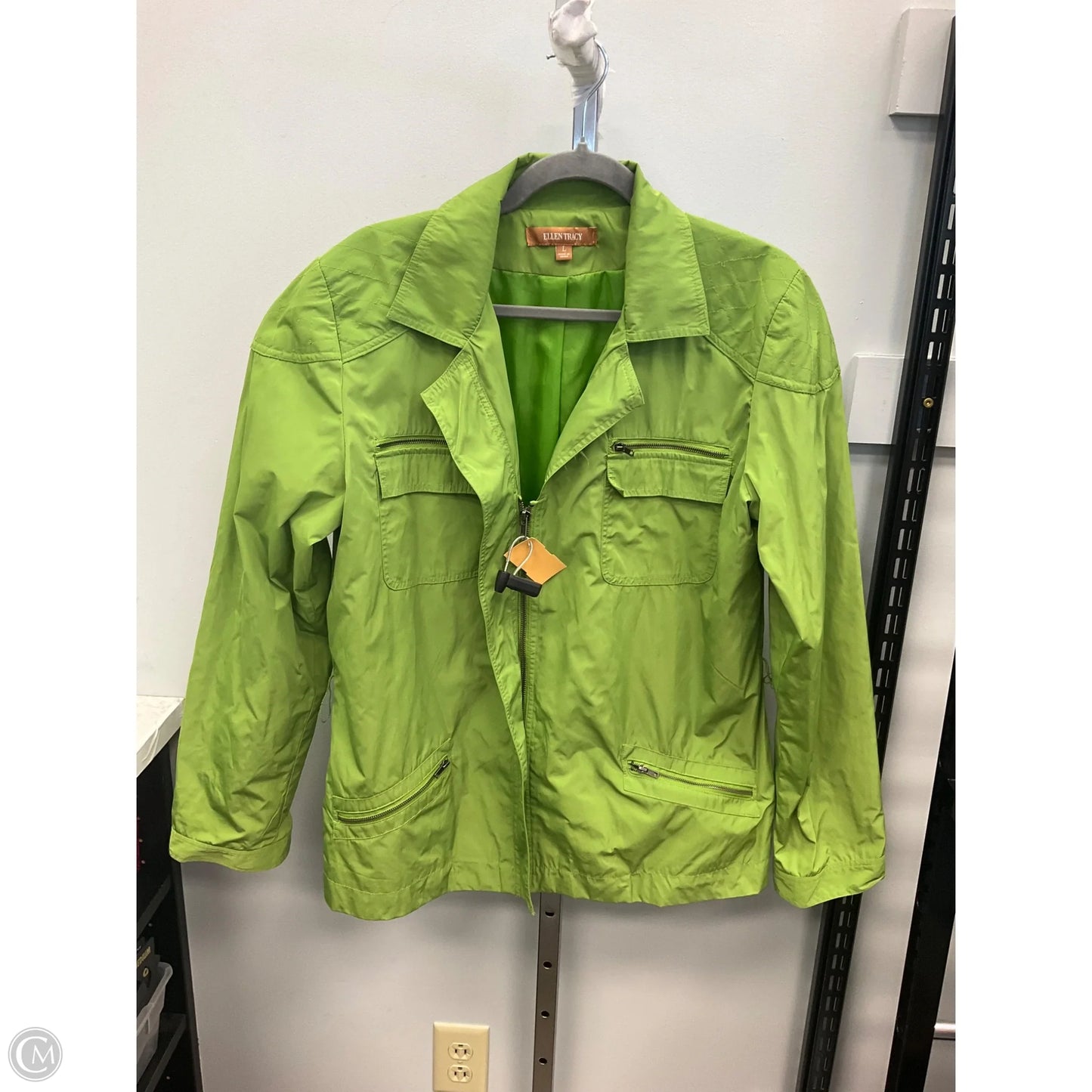 Coat Raincoat By Ellen Tracy In Green, Size: L