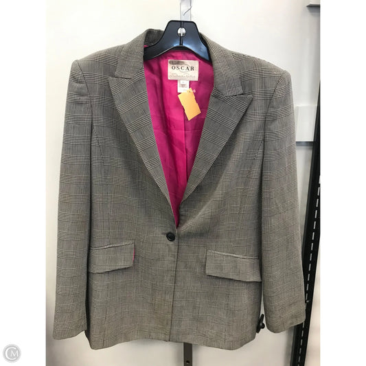 Blazer Luxury Designer By Oscar De La Renta In Black & Cream, Size: 6