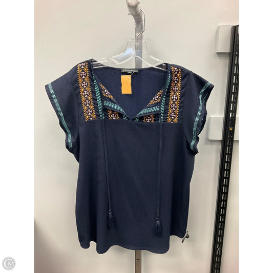 Top Short Sleeve By Adrianna Papell In Navy, Size: L