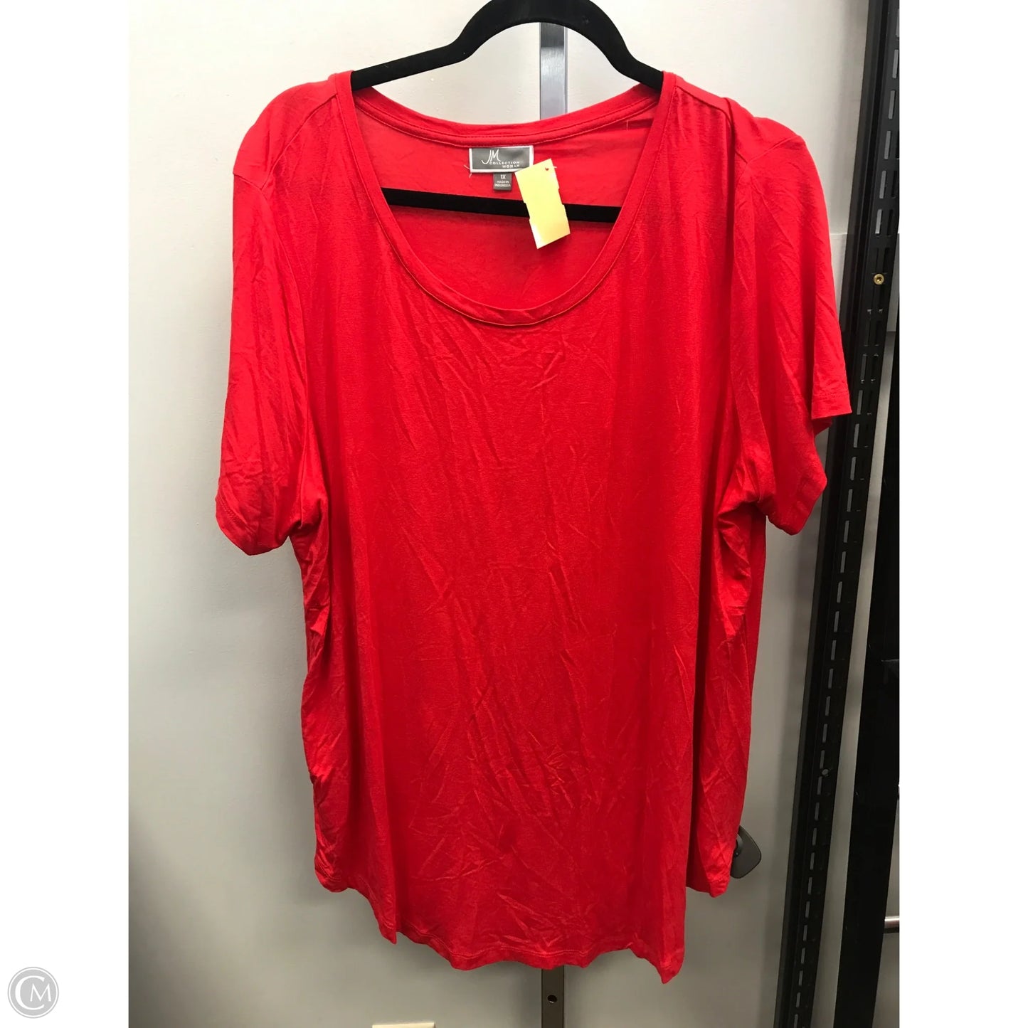 Top Short Sleeve Basic By Jm Collections In Red, Size: 1x