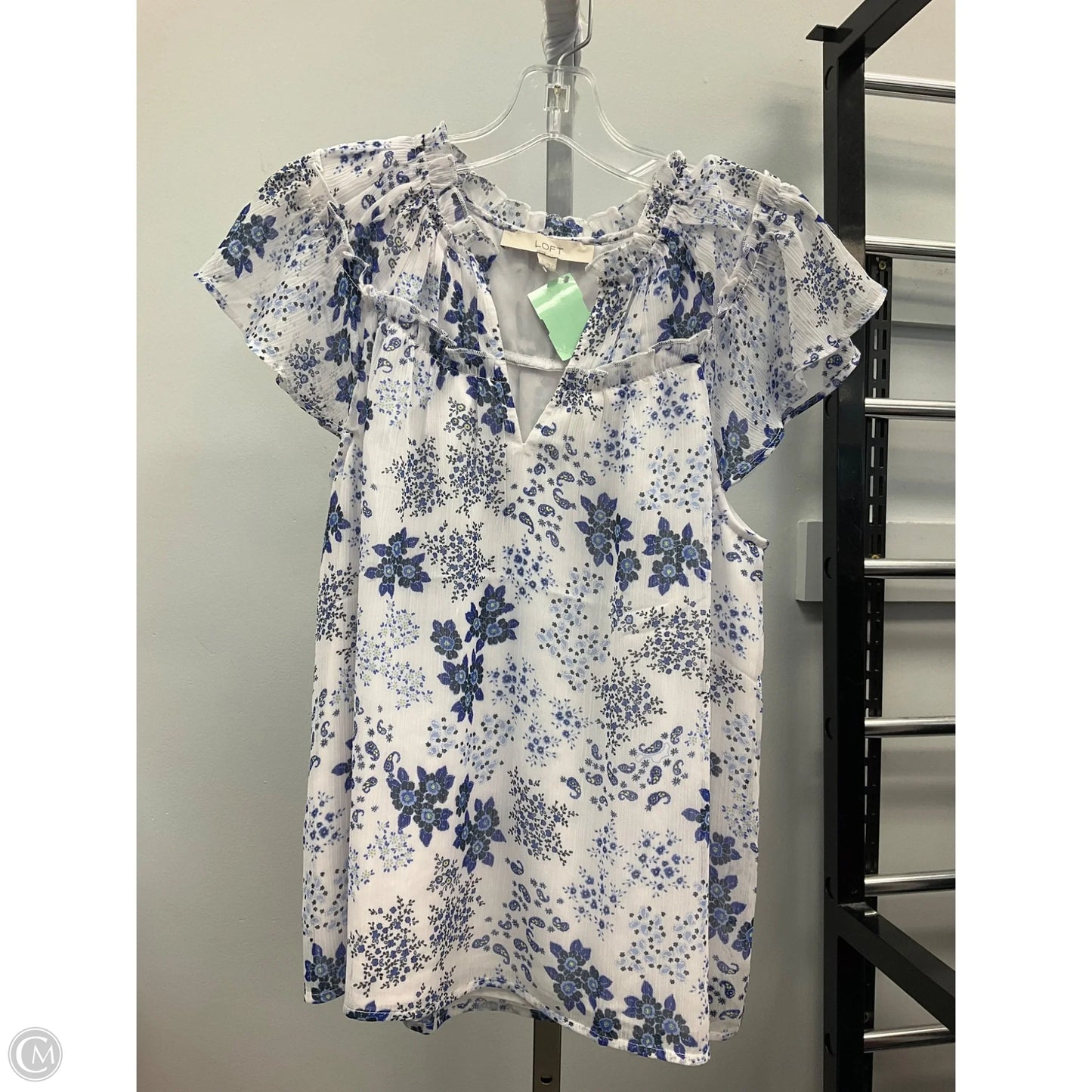Top Sleeveless By Loft In Blue & White, Size: S