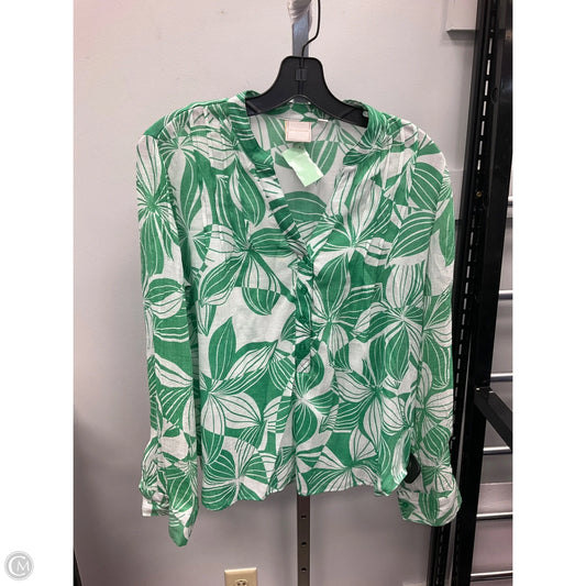 Top Long Sleeve By Zac And Rachel In Green & White, Size: M