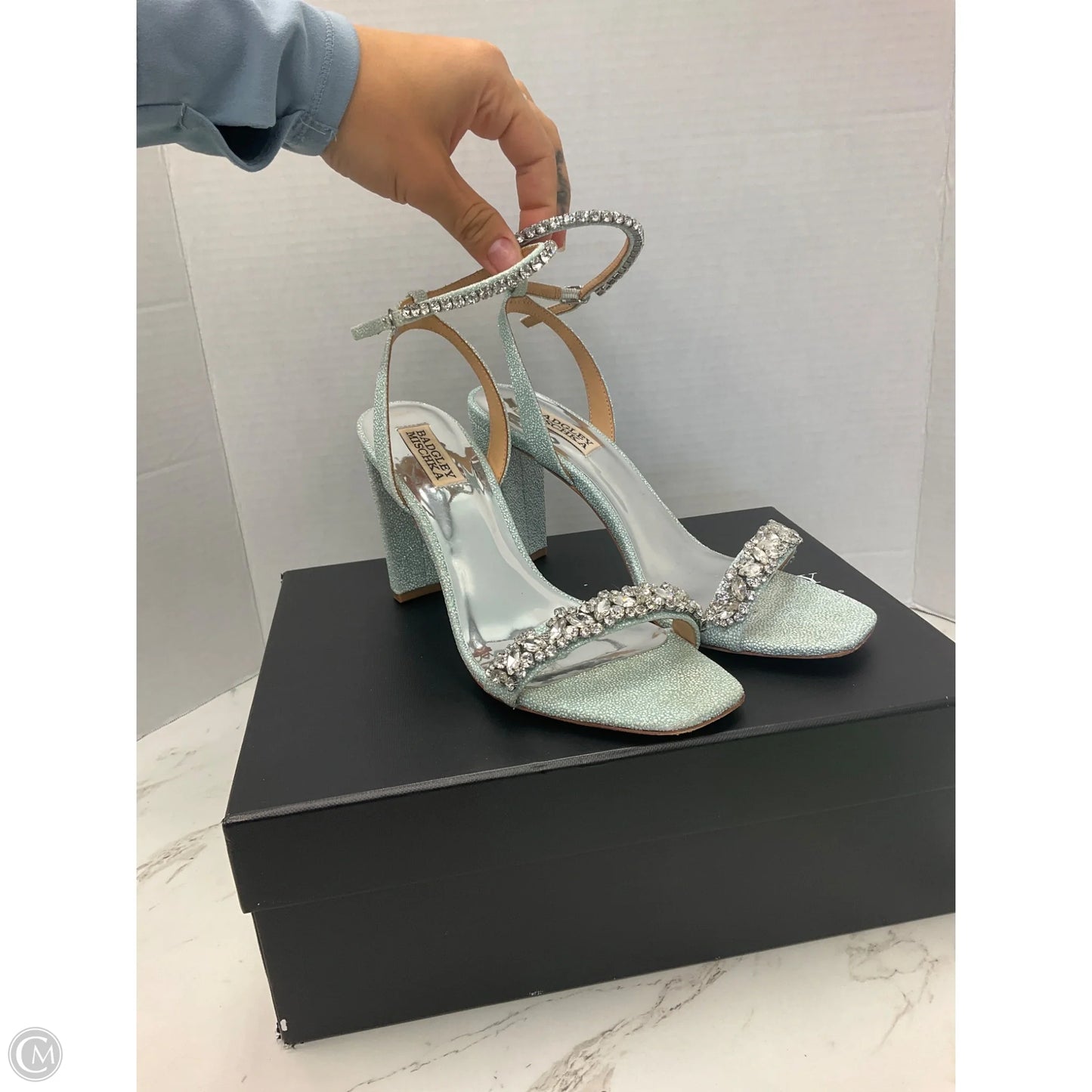 Sandals Heels Stiletto By Badgley Mischka In Blue & Silver, Size: 7.5