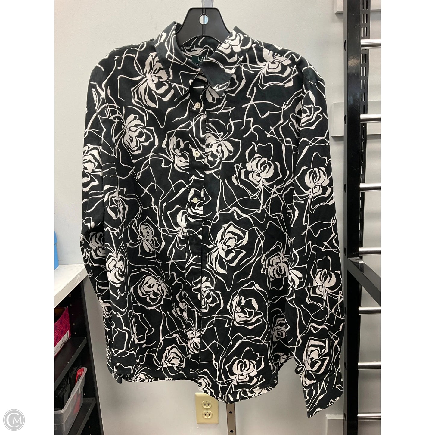 Top Long Sleeve By Lauren By Ralph Lauren In Black & White, Size: Xl