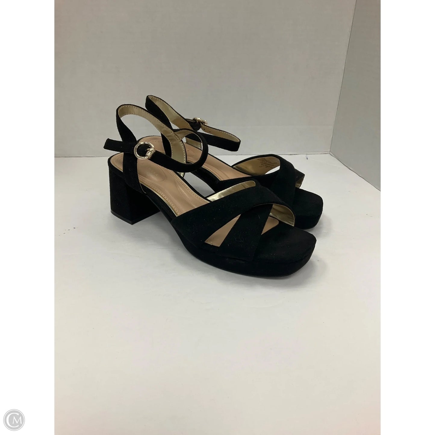 Sandals Heels Block By Kelly And Katie In Black, Size: 7.5