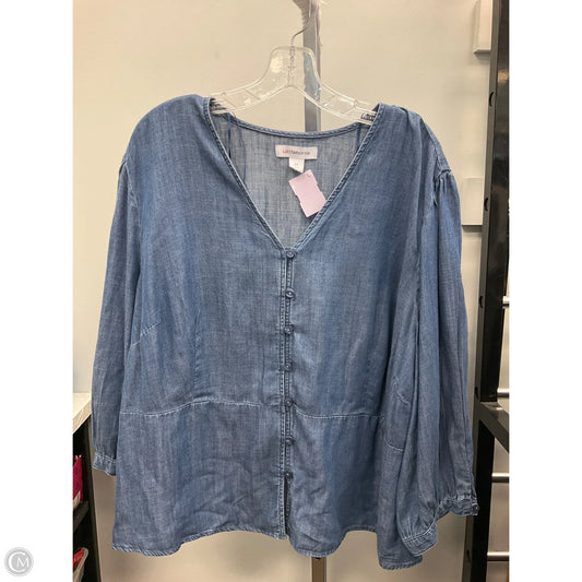 Top 3/4 Sleeve By Liz Claiborne In Blue Denim, Size: 2x