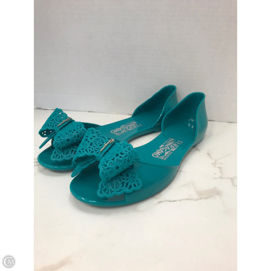 Sandals Luxury Designer By Ferragamo In Teal, Size: 7