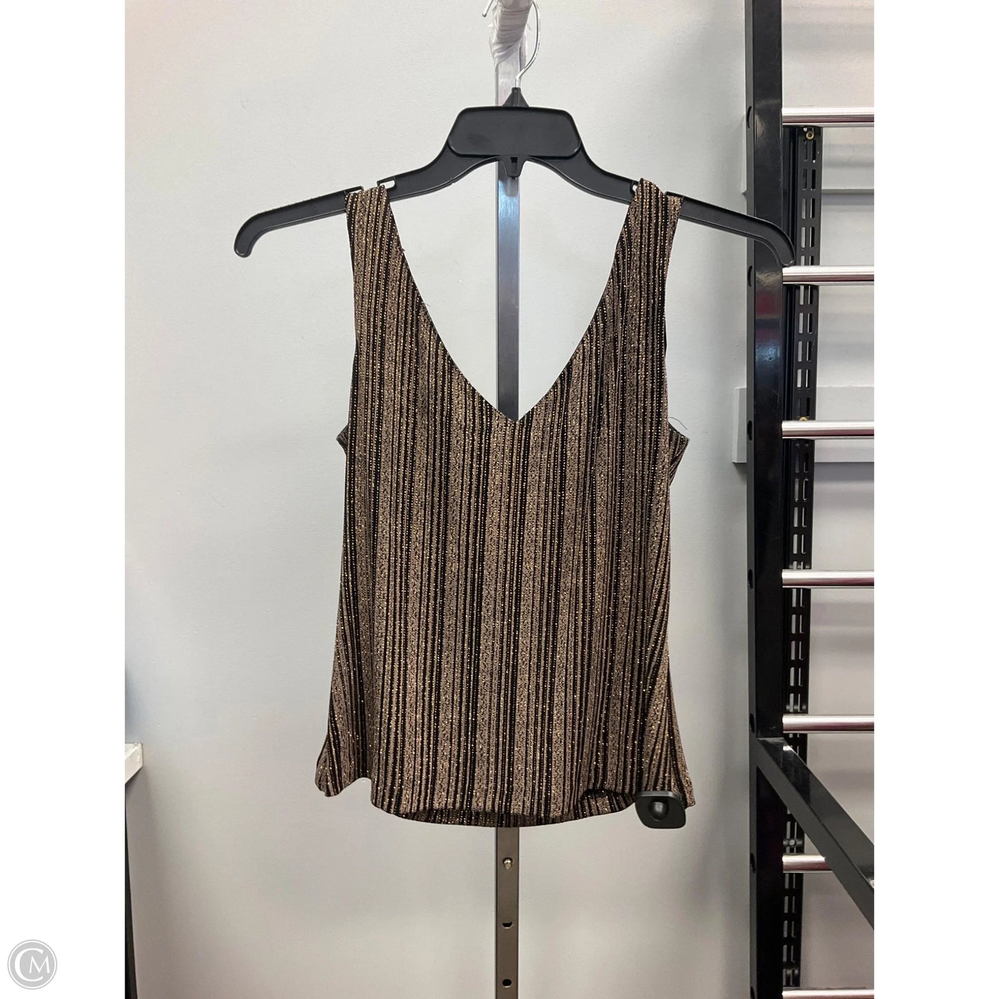 Top Sleeveless Designer By Xscape In Black & Gold, Size: M