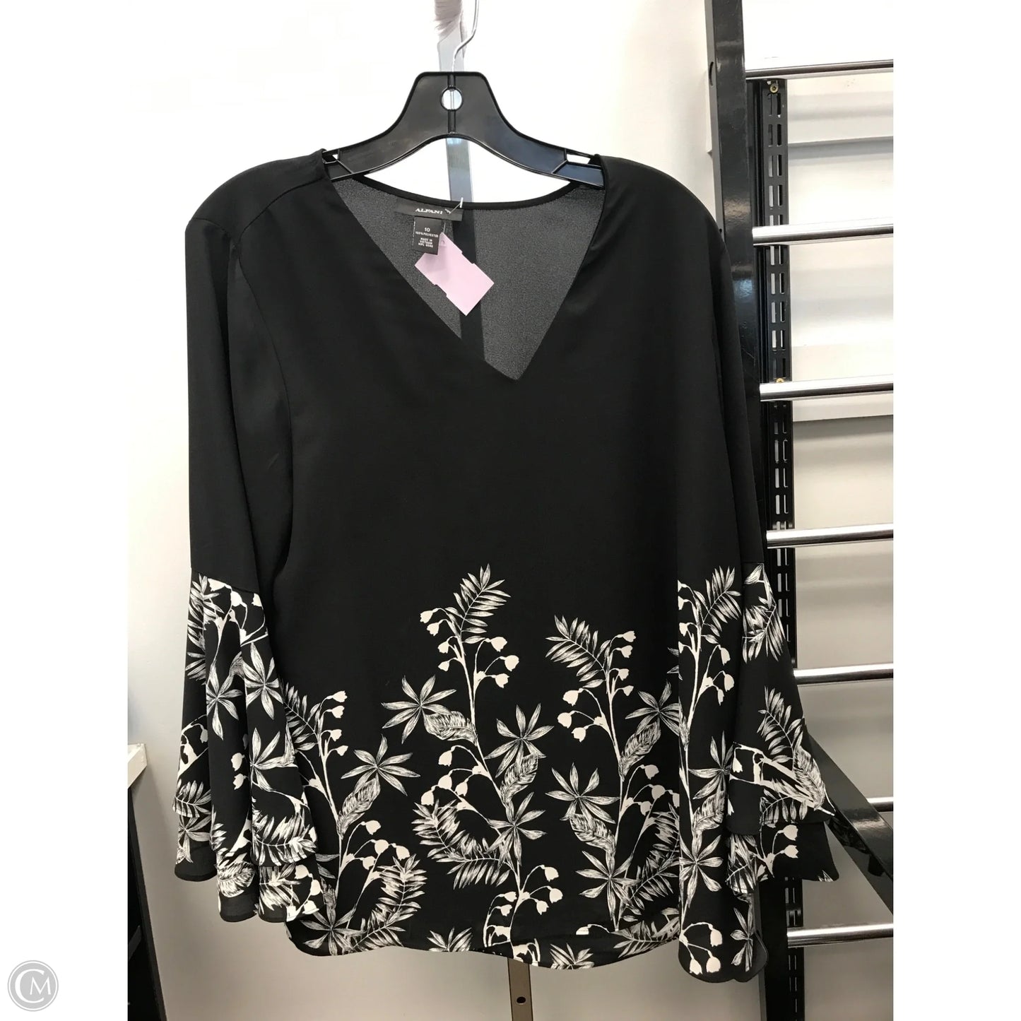 Top 3/4 Sleeve By Alfani In Black & White, Size: 10