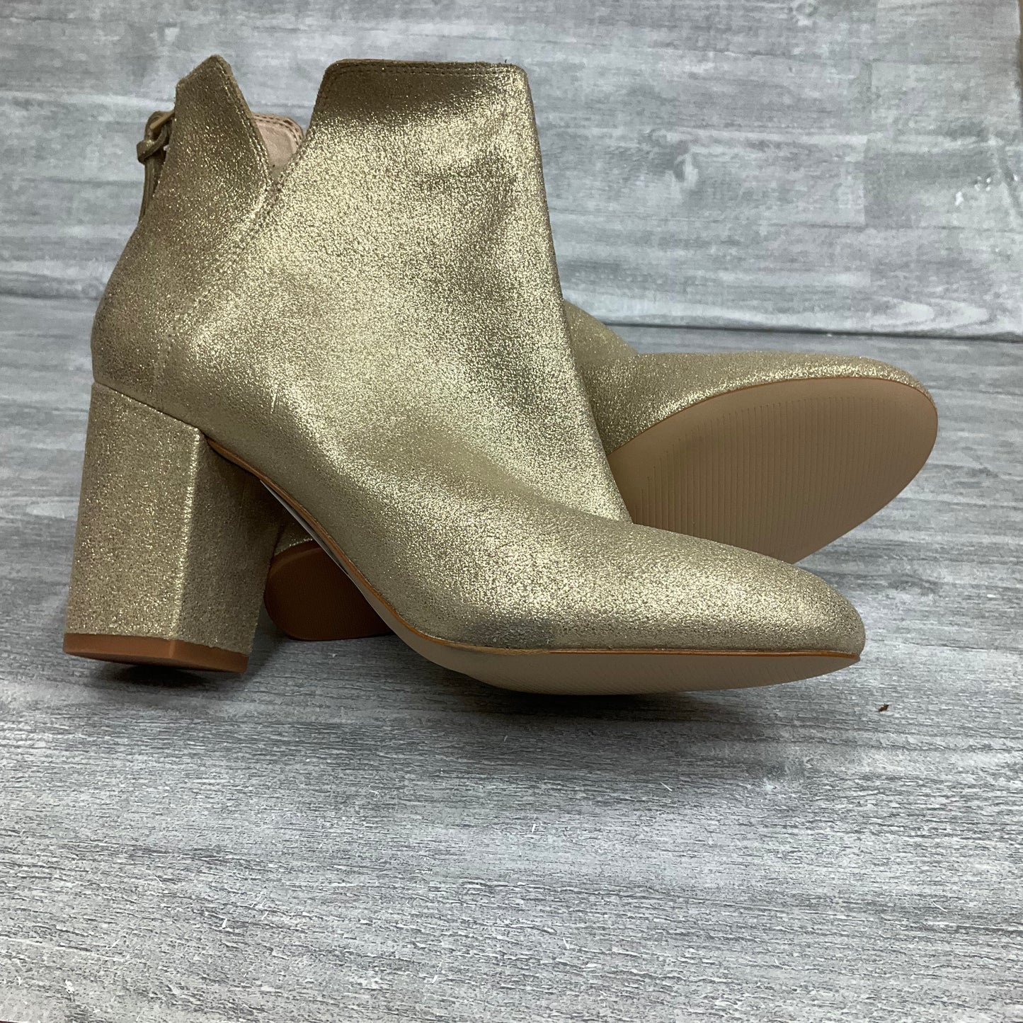 Boots Ankle Heels By Aldo In Gold, Size: 7.5