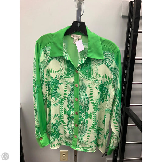 Top Long Sleeve By Rachel Zoe In Cream & Green, Size: L