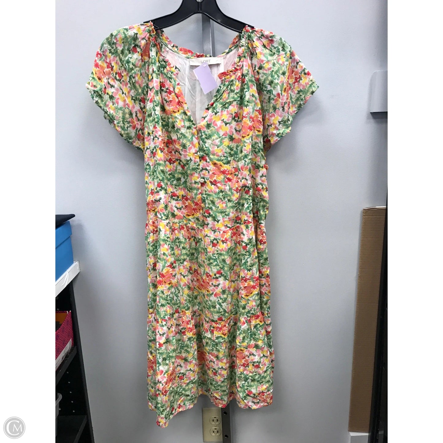 Dress Casual Short By Loft In Green & Pink, Size: L
