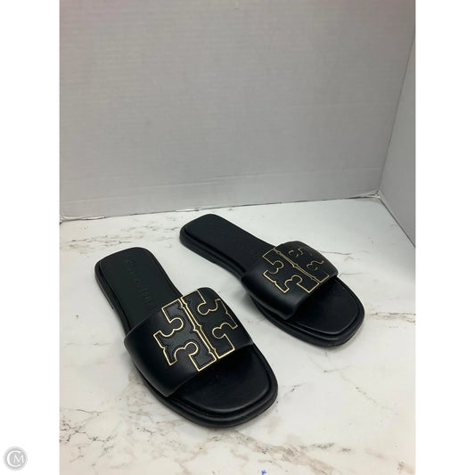 Sandals Designer By Tory Burch In Black & Gold, Size: 8.5