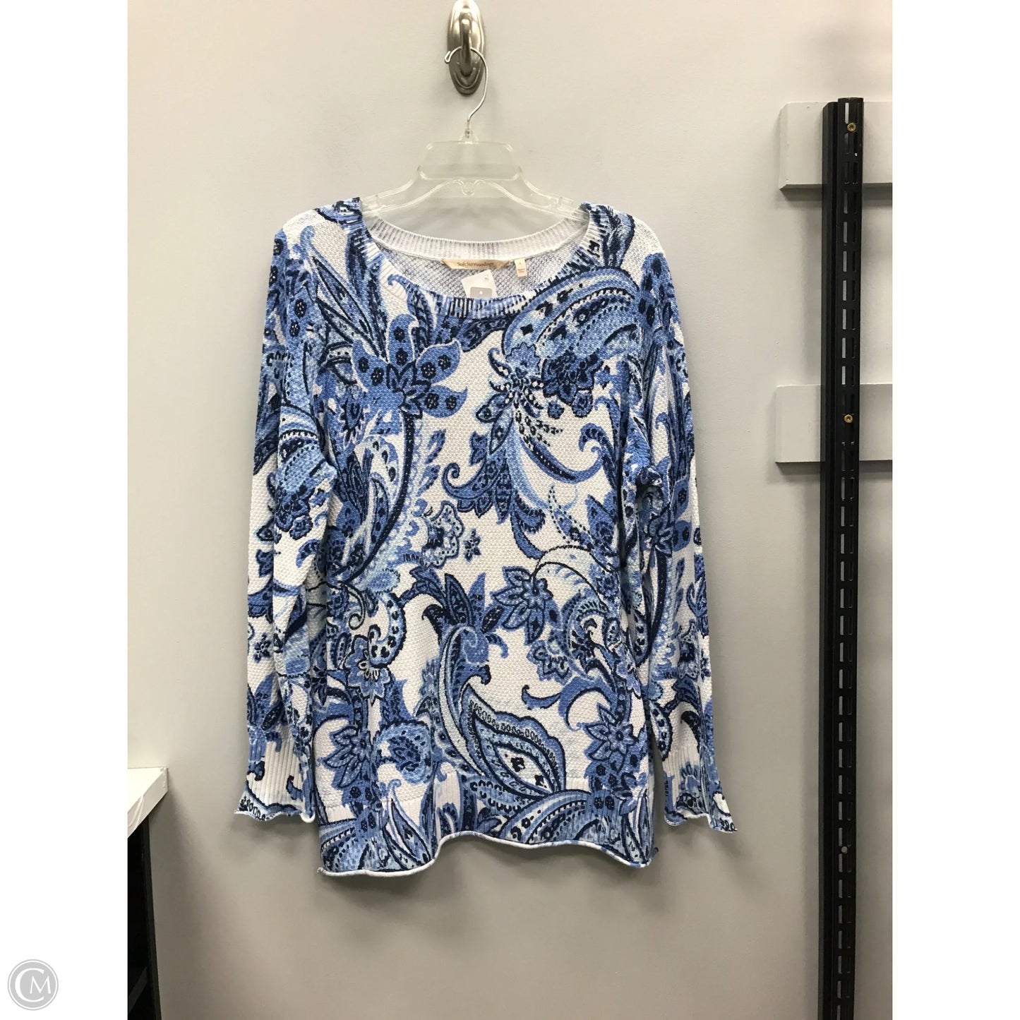 Top Long Sleeve By Soft Surroundings In Blue & White, Size: L
