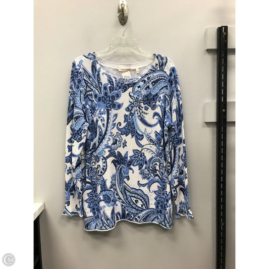 Top Long Sleeve By Soft Surroundings In Blue & White, Size: L