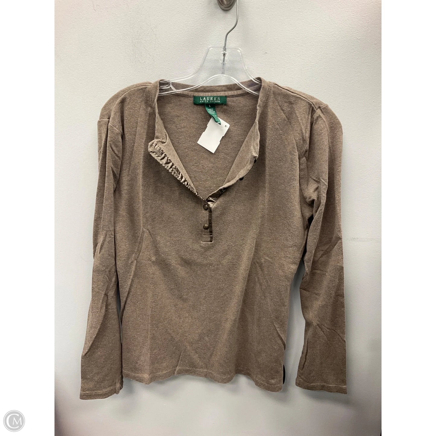 Top Long Sleeve By Lauren By Ralph Lauren In Brown, Size: L