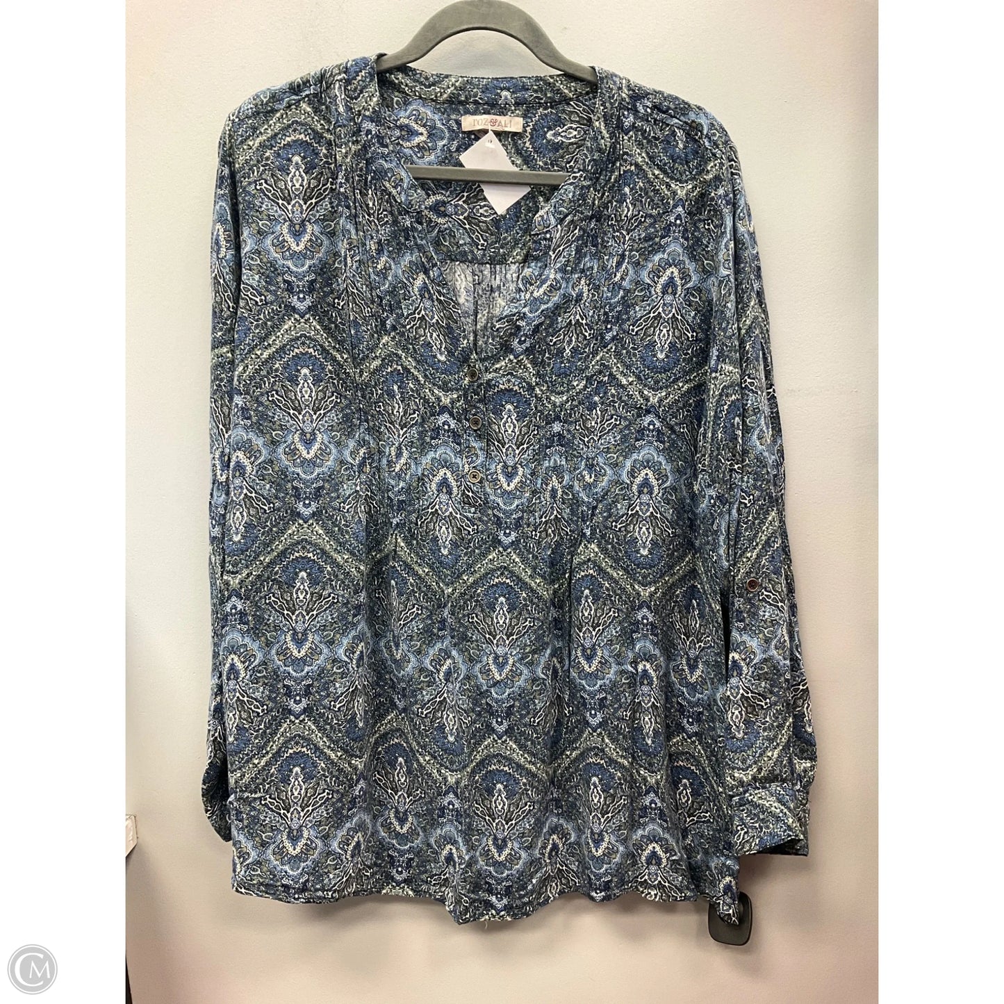 Top Long Sleeve By Roz And Ali In Blue & Green, Size: 3x