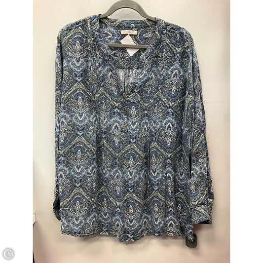 Top Long Sleeve By Roz And Ali In Blue & Green, Size: 3x