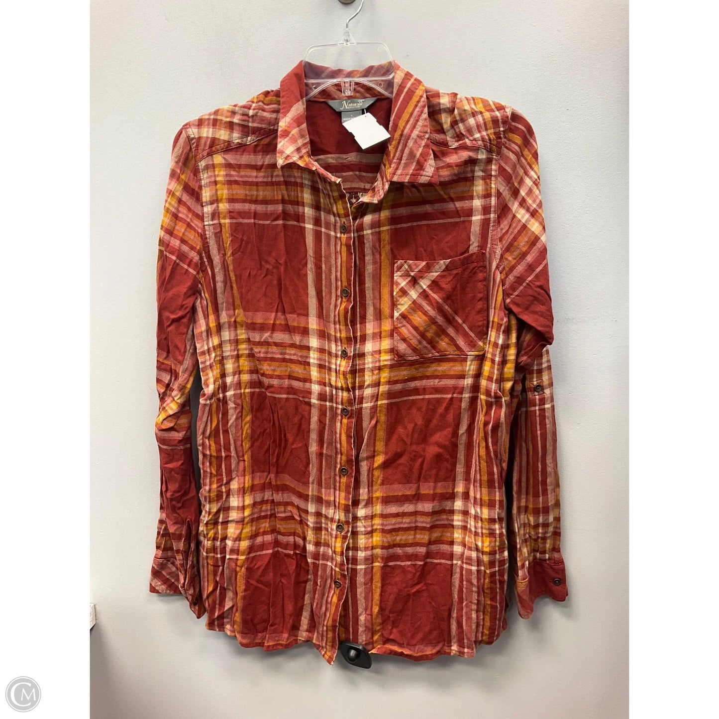 Top Long Sleeve By Natural Reflections In Plaid Pattern, Size: L