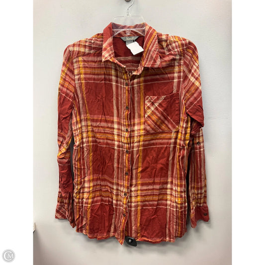Top Long Sleeve By Natural Reflections In Plaid Pattern, Size: L