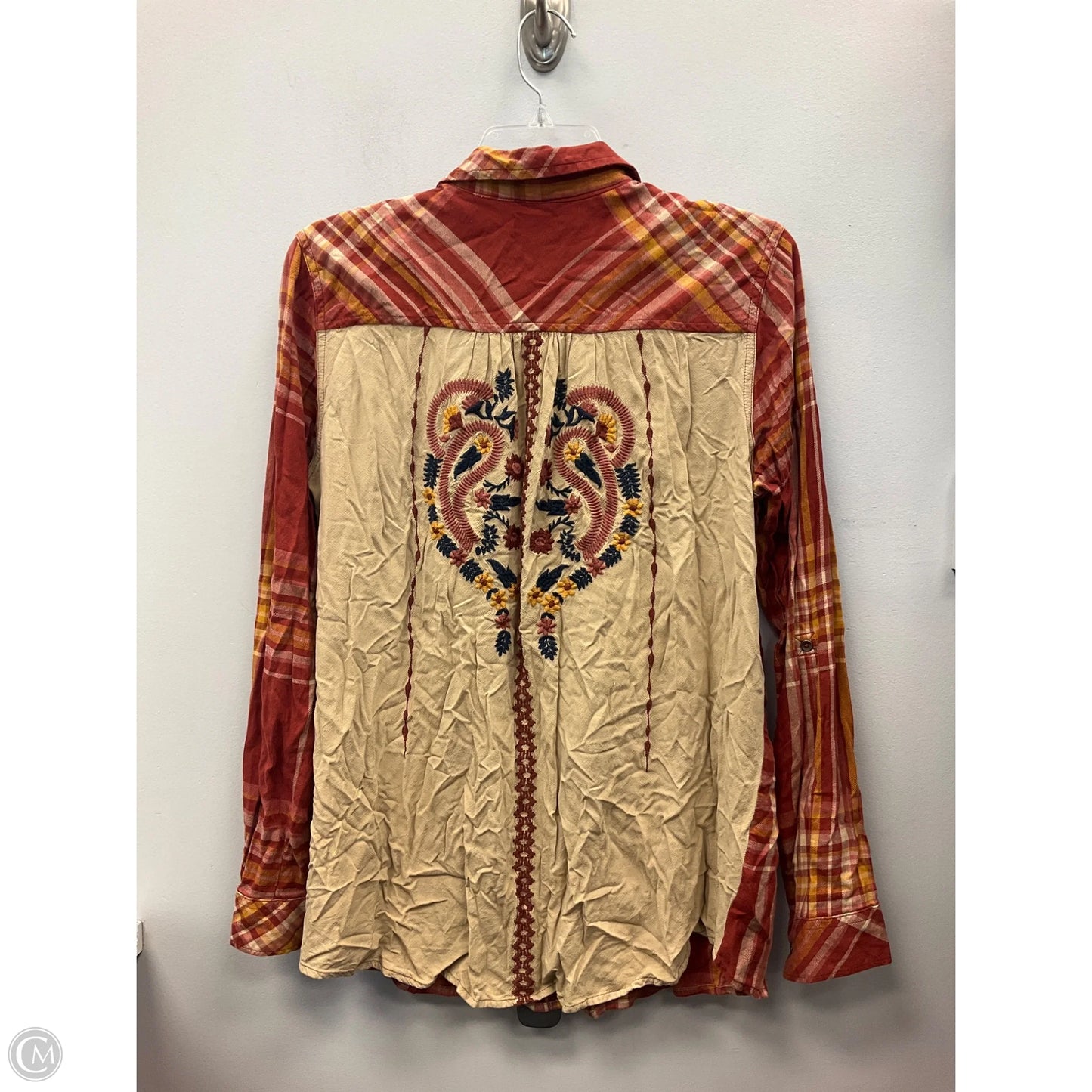 Top Long Sleeve By Natural Reflections In Plaid Pattern, Size: L